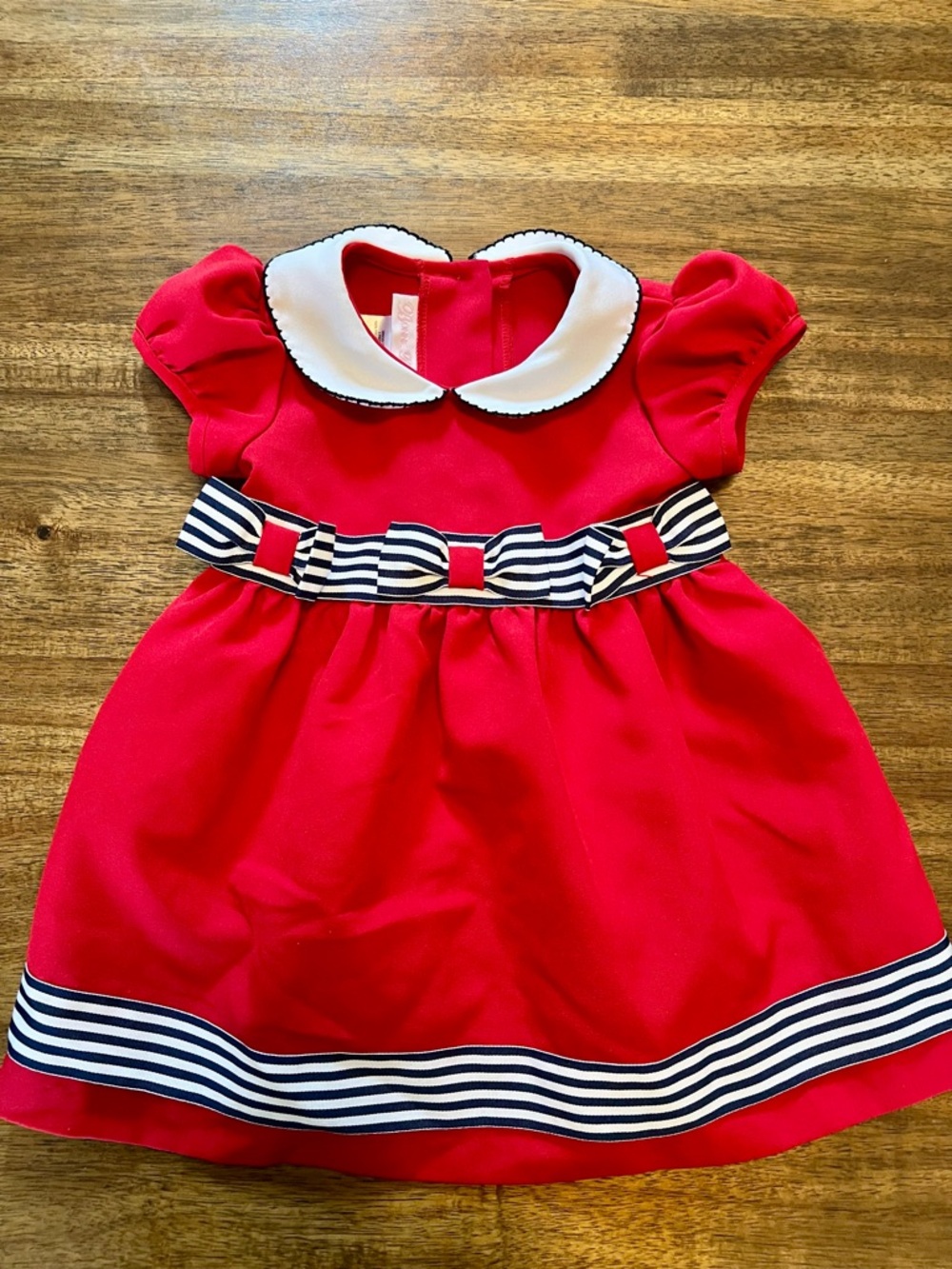Bonnie Baby Nautical Dress with Striped Bow Waist and Peter Pan Collar